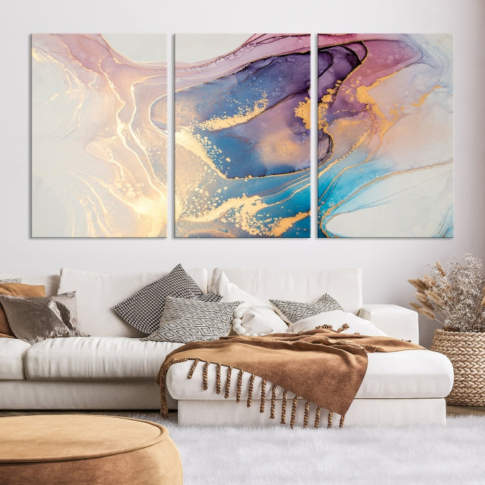 Blue Rose Gold Canvas Wall Art Marble Decor Modern Abstract Print