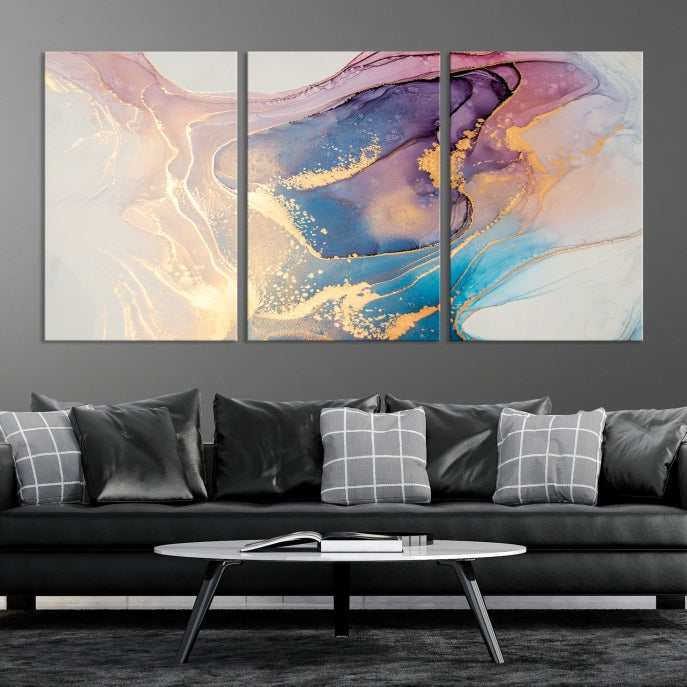 Blue Rose Gold Canvas Wall Art Marble Decor Modern Abstract Print