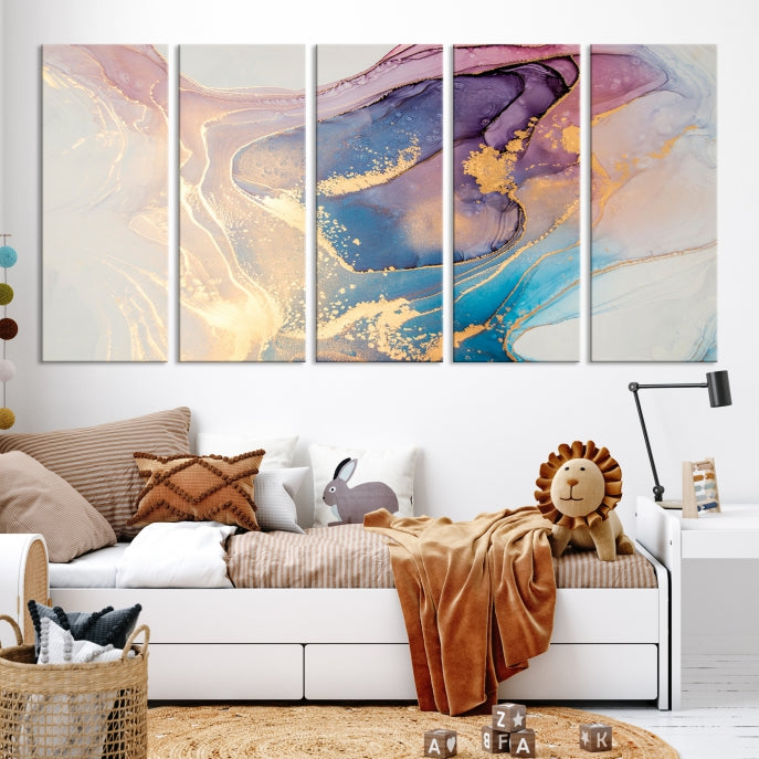 Blue Rose Gold Canvas Wall Art Marble Decor Modern Abstract Print