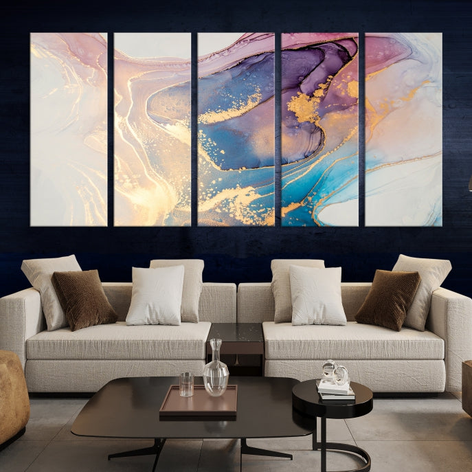 Blue Rose Gold Canvas Wall Art Marble Decor Modern Abstract Print