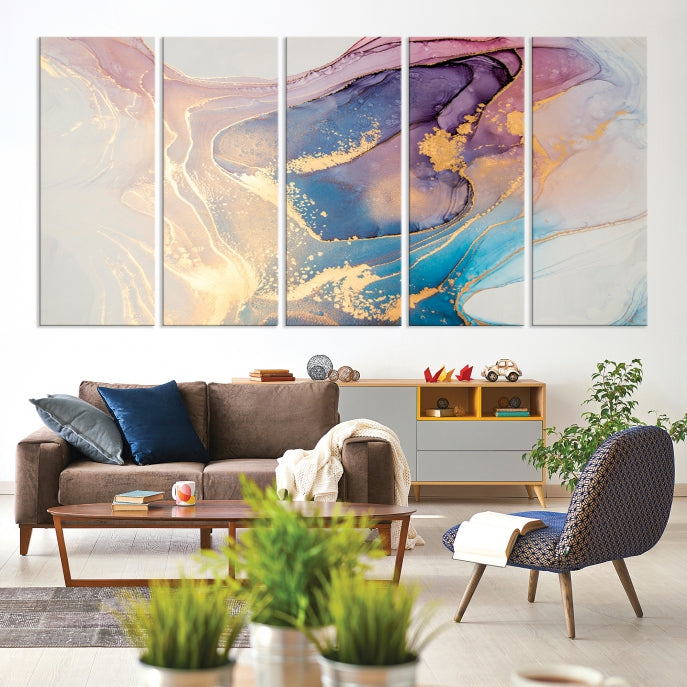 Blue Rose Gold Canvas Wall Art Marble Decor Modern Abstract Print