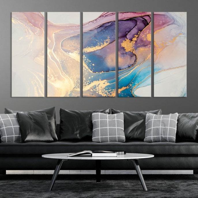 Blue Rose Gold Canvas Wall Art Marble Decor Modern Abstract Print