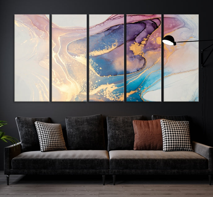 Blue Rose Gold Canvas Wall Art Marble Decor Modern Abstract Print