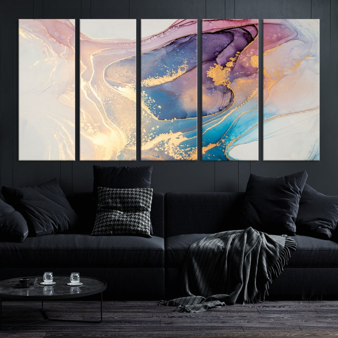 Blue Rose Gold Canvas Wall Art Marble Decor Modern Abstract Print