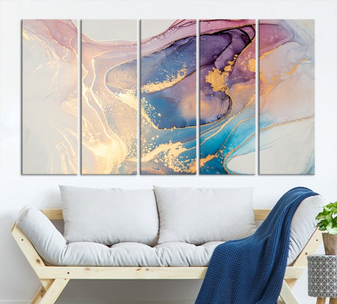 Blue Rose Gold Canvas Wall Art Marble Decor Modern Abstract Print