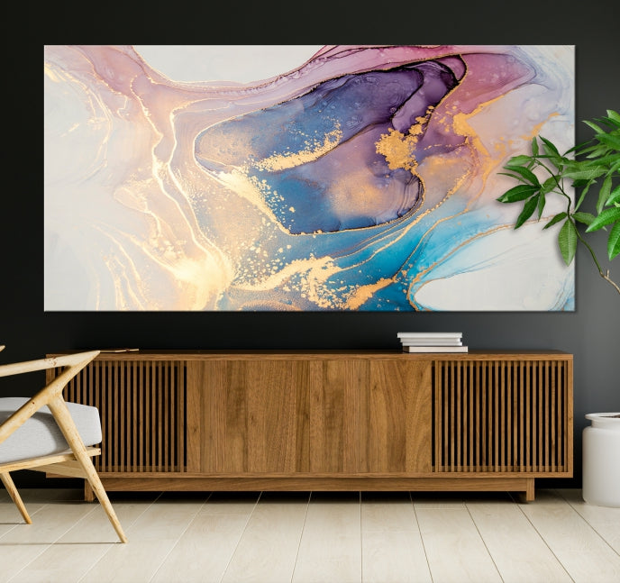 Blue Rose Gold Canvas Wall Art Marble Decor Modern Abstract Print