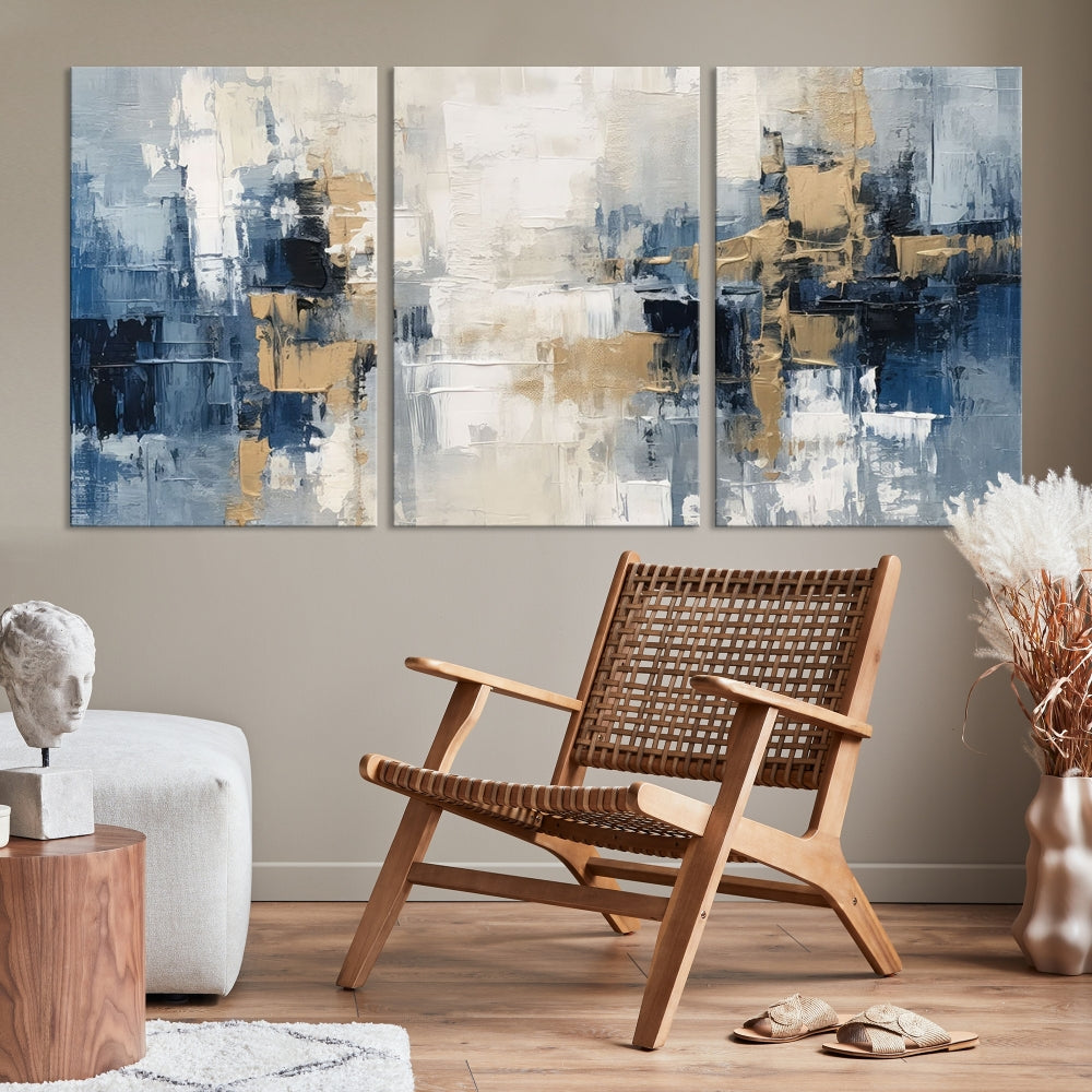 Blue Shades Abstract Artwork Printed Wall Art Framed Canvas Modern Marble Painting