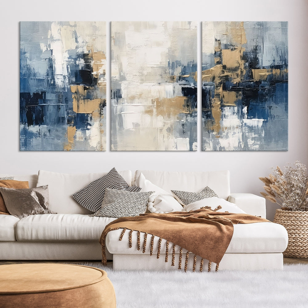 Blue Shades Abstract Artwork Printed Wall Art Framed Canvas Modern Marble Painting