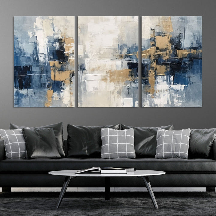 Blue Shades Abstract Artwork Printed Wall Art Framed Canvas Modern Marble Painting