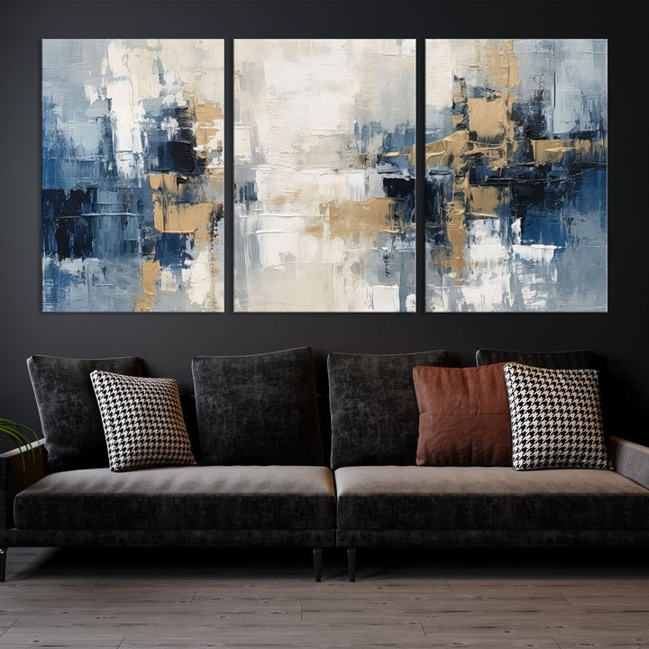 Blue Shades Abstract Artwork Printed Wall Art Framed Canvas Modern Marble Painting