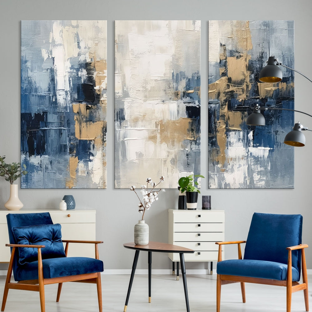 Blue Shades Abstract Artwork Printed Wall Art Framed Canvas Modern Marble Painting