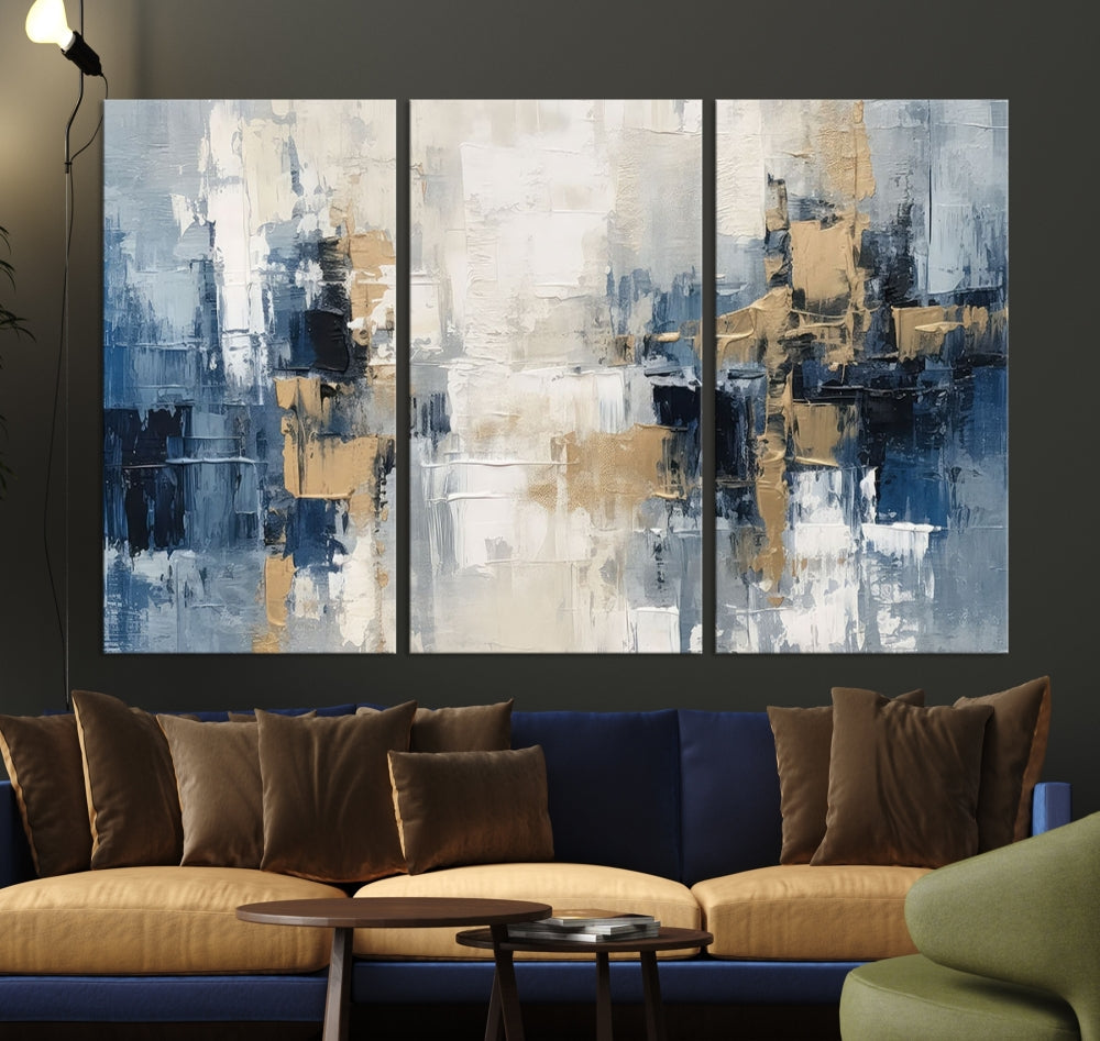 Blue Shades Abstract Artwork Printed Wall Art Framed Canvas Modern Marble Painting