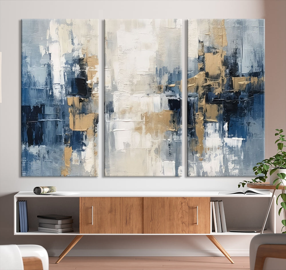 Blue Shades Abstract Artwork Printed Wall Art Framed Canvas Modern Marble Painting