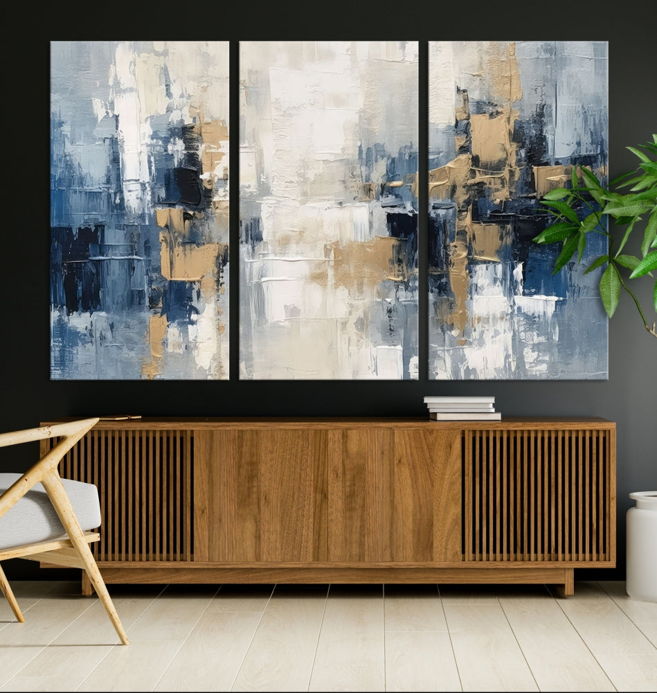 Blue Shades Abstract Artwork Printed Wall Art Framed Canvas Modern Marble Painting