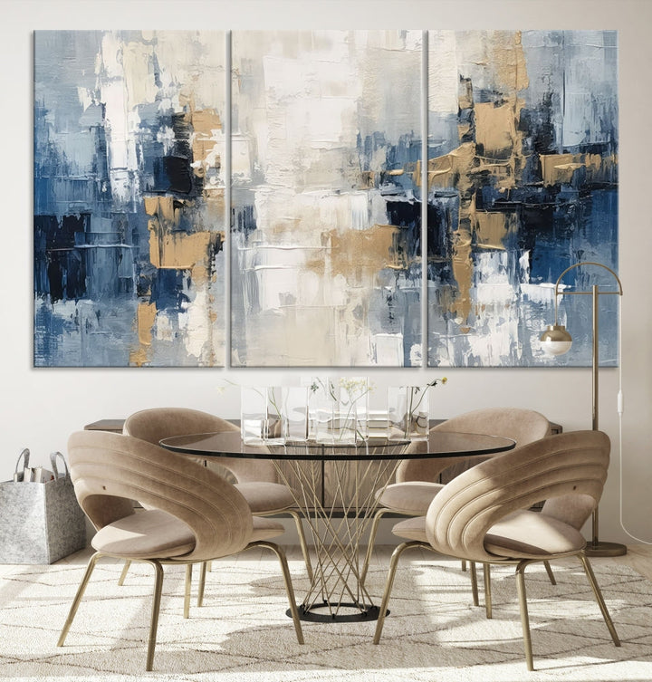 Blue Shades Abstract Artwork Printed Wall Art Framed Canvas Modern Marble Painting