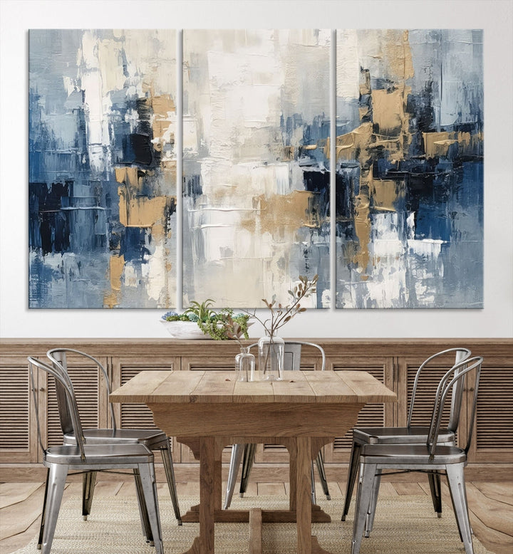 Blue Shades Abstract Artwork Printed Wall Art Framed Canvas Modern Marble Painting