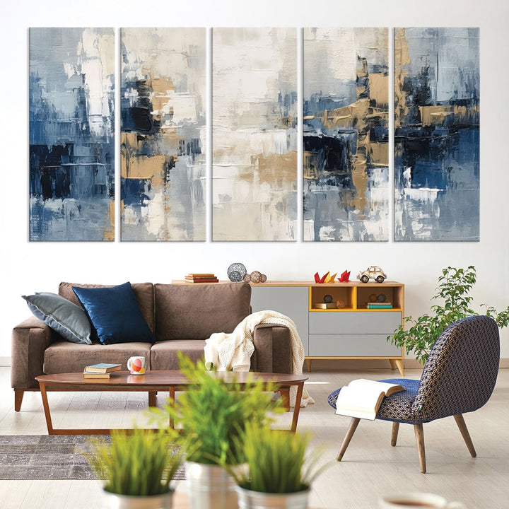 Blue Shades Abstract Artwork Printed Wall Art Framed Canvas Modern Marble Painting