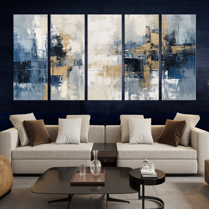 Blue Shades Abstract Artwork Printed Wall Art Framed Canvas Modern Marble Painting