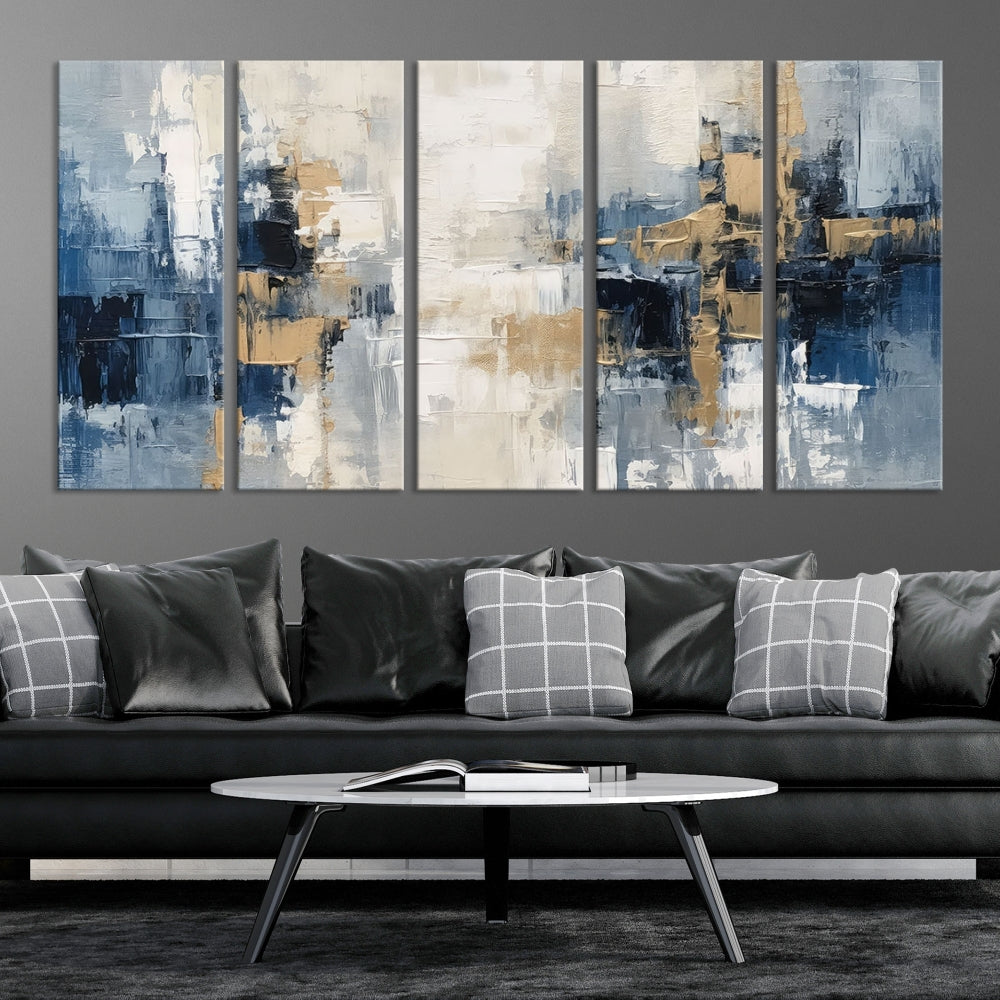 Blue Shades Abstract Artwork Printed Wall Art Framed Canvas Modern Marble Painting