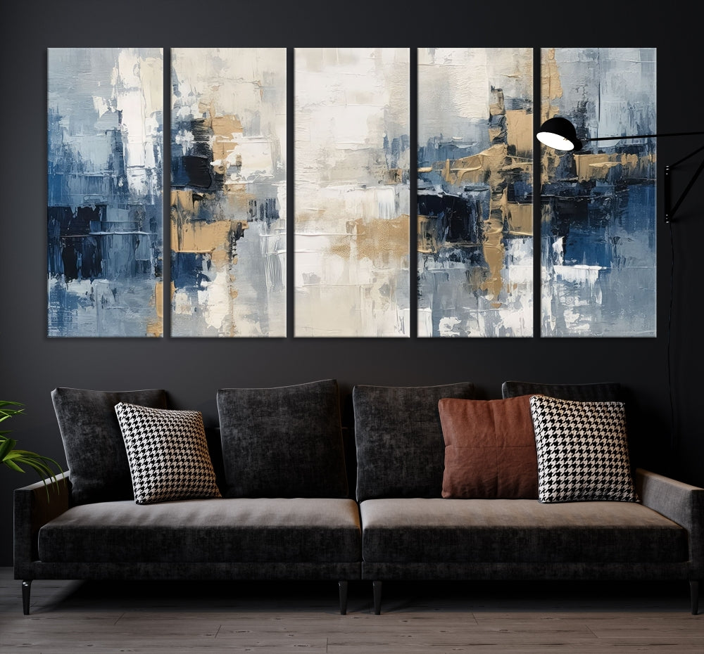 Blue Shades Abstract Artwork Printed Wall Art Framed Canvas Modern Marble Painting