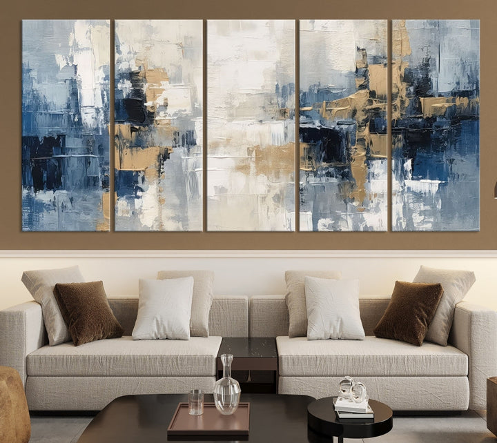 Blue Shades Abstract Artwork Printed Wall Art Framed Canvas Modern Marble Painting