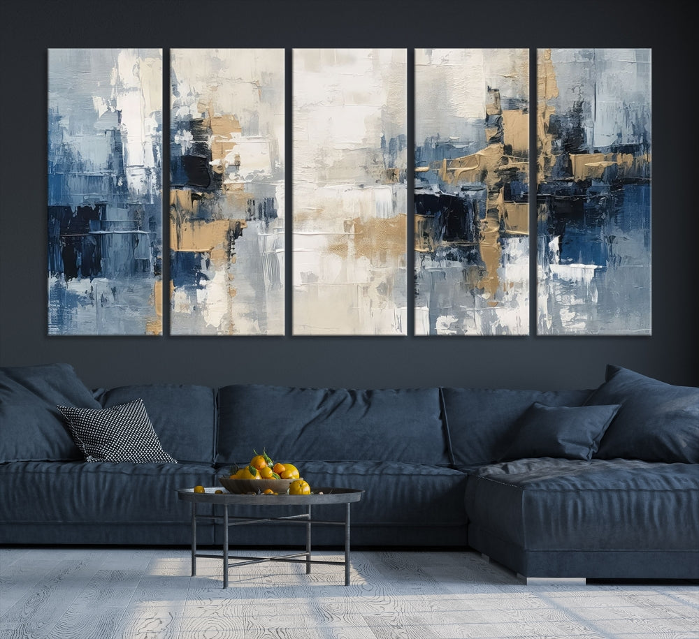 Blue Shades Abstract Artwork Printed Wall Art Framed Canvas Modern Marble Painting