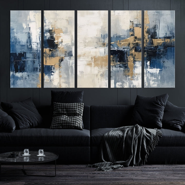 Blue Shades Abstract Artwork Printed Wall Art Framed Canvas Modern Marble Painting