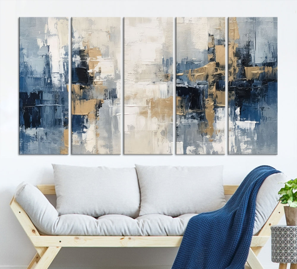 Blue Shades Abstract Artwork Printed Wall Art Framed Canvas Modern Marble Painting