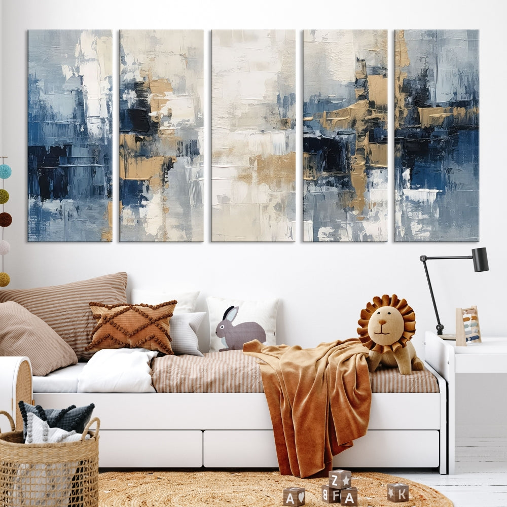 Blue Shades Abstract Artwork Printed Wall Art Framed Canvas Modern Marble Painting