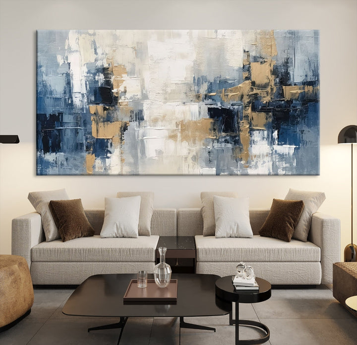 Blue Shades Abstract Artwork Printed Wall Art Framed Canvas Modern Marble Painting