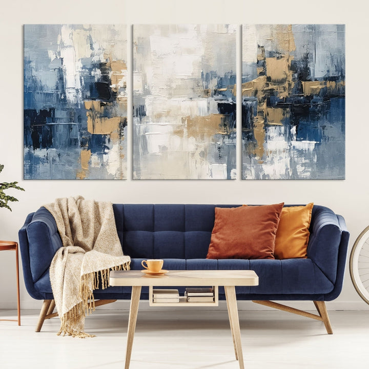 Blue Shades Abstract Artwork Printed Wall Art Framed Canvas Modern Marble Painting