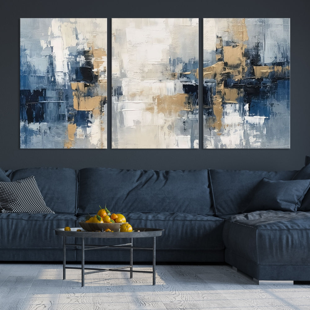 Blue Shades Abstract Artwork Printed Wall Art Framed Canvas Modern Marble Painting