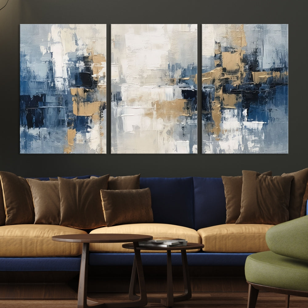 Blue Shades Abstract Artwork Printed Wall Art Framed Canvas Modern Marble Painting