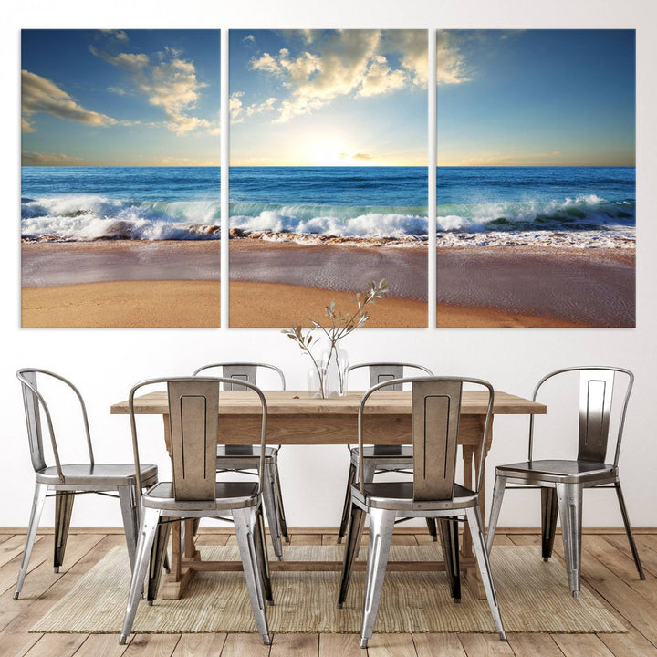 Blue Sky Wave on the Ocean Beach Wall Art Canvas Print