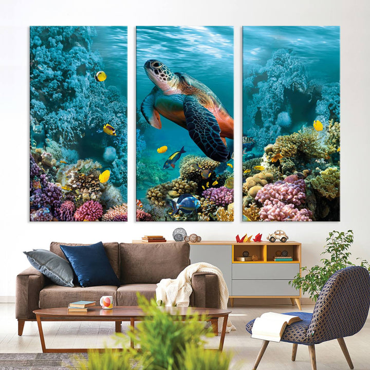 Blue Wall Art, Ocean Turtle Wall Art Canvas Print