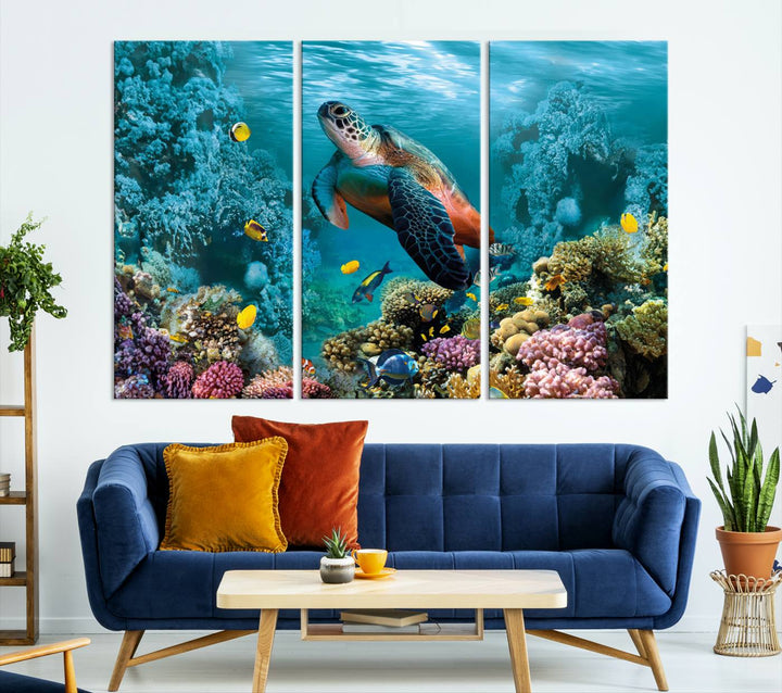 Blue Wall Art, Ocean Turtle Wall Art Canvas Print