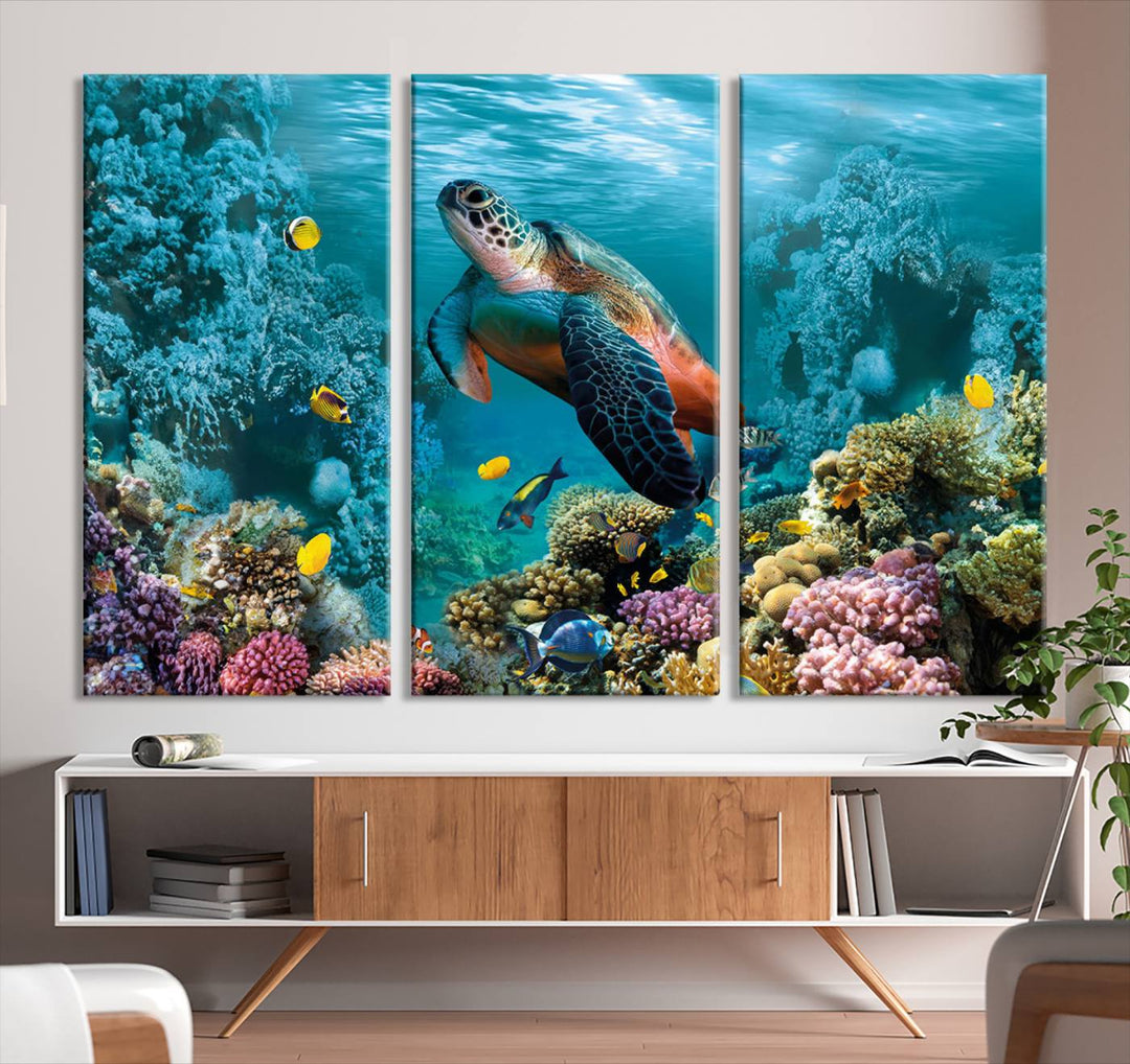 Blue Wall Art, Ocean Turtle Wall Art Canvas Print