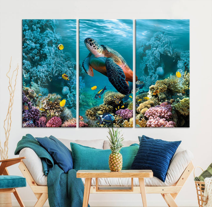 Blue Wall Art, Ocean Turtle Wall Art Canvas Print