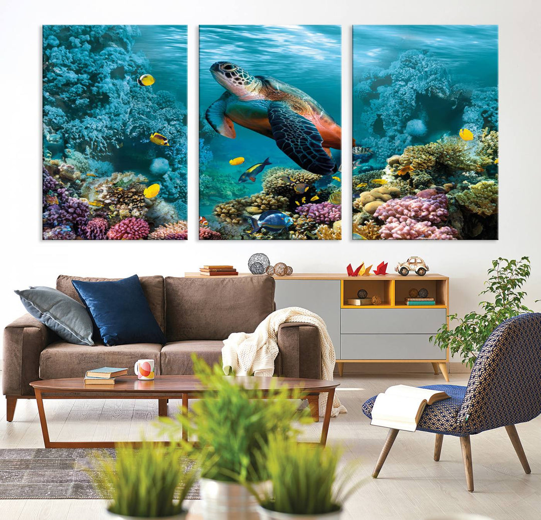 Blue Wall Art, Ocean Turtle Wall Art Canvas Print