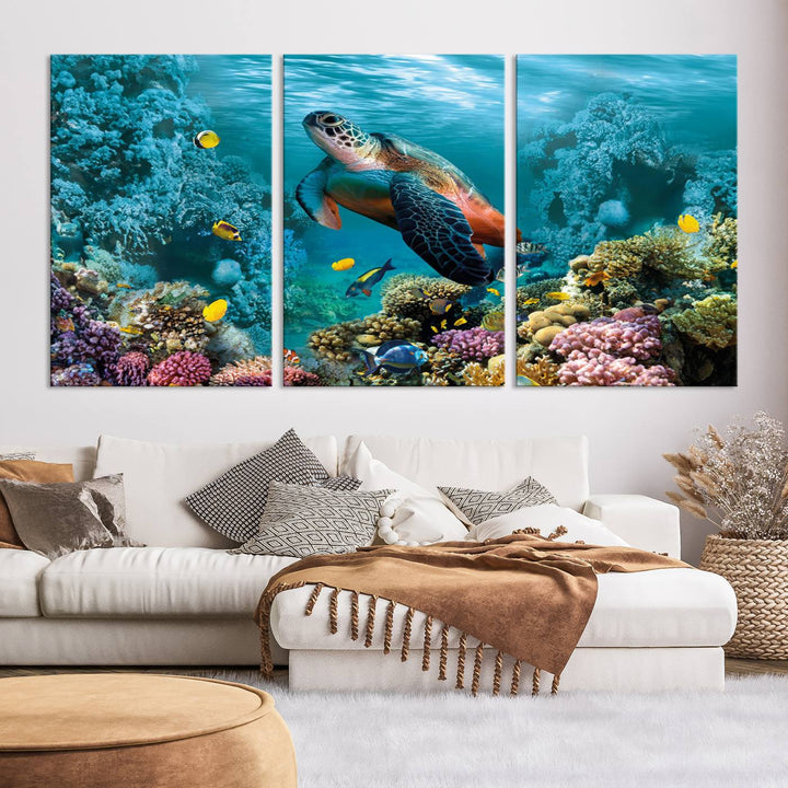 Blue Wall Art, Ocean Turtle Wall Art Canvas Print