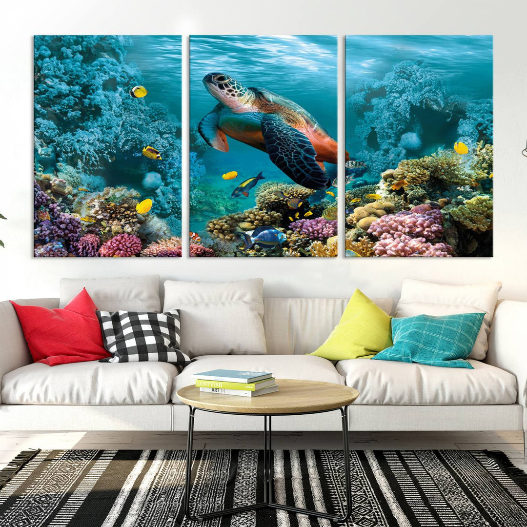 Blue Wall Art, Ocean Turtle Wall Art Canvas Print