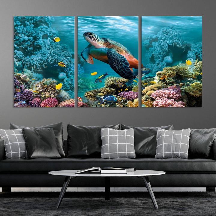 Blue Wall Art, Ocean Turtle Wall Art Canvas Print