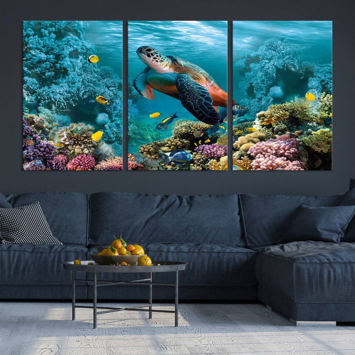 Blue Wall Art, Ocean Turtle Wall Art Canvas Print