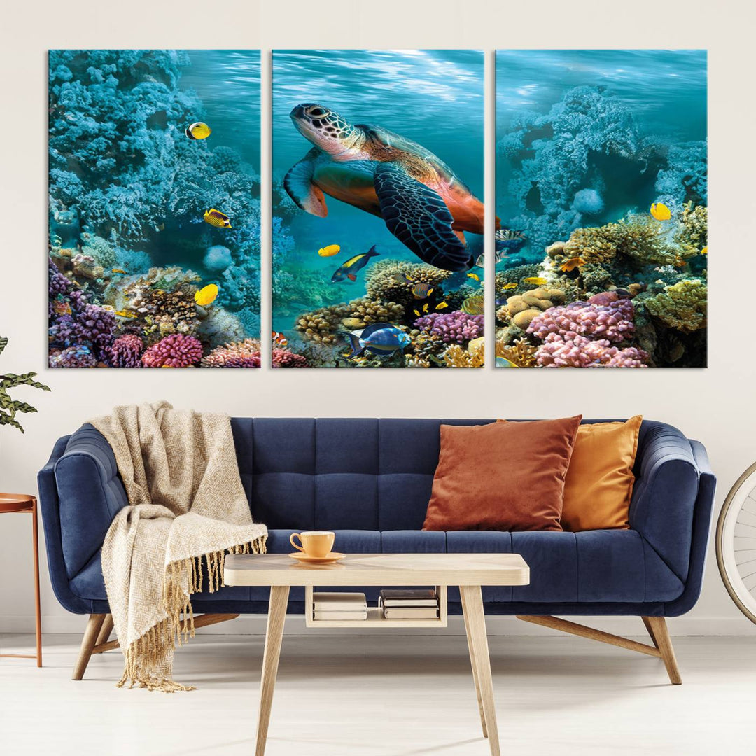 Blue Wall Art, Ocean Turtle Wall Art Canvas Print