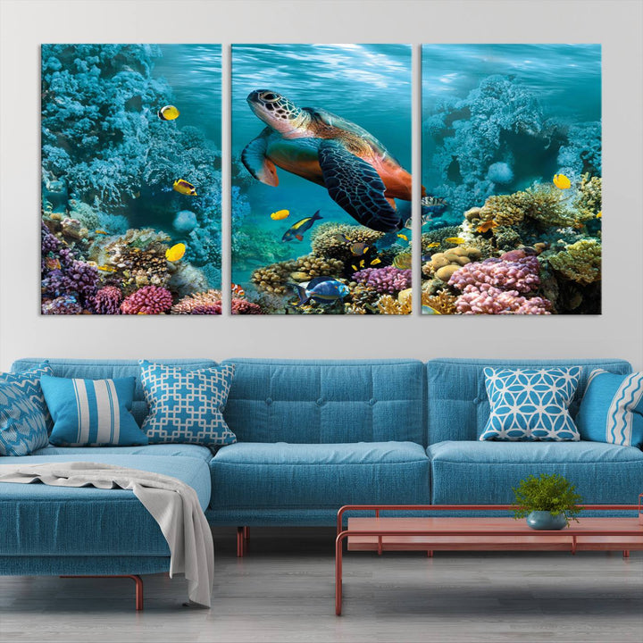 Blue Wall Art, Ocean Turtle Wall Art Canvas Print