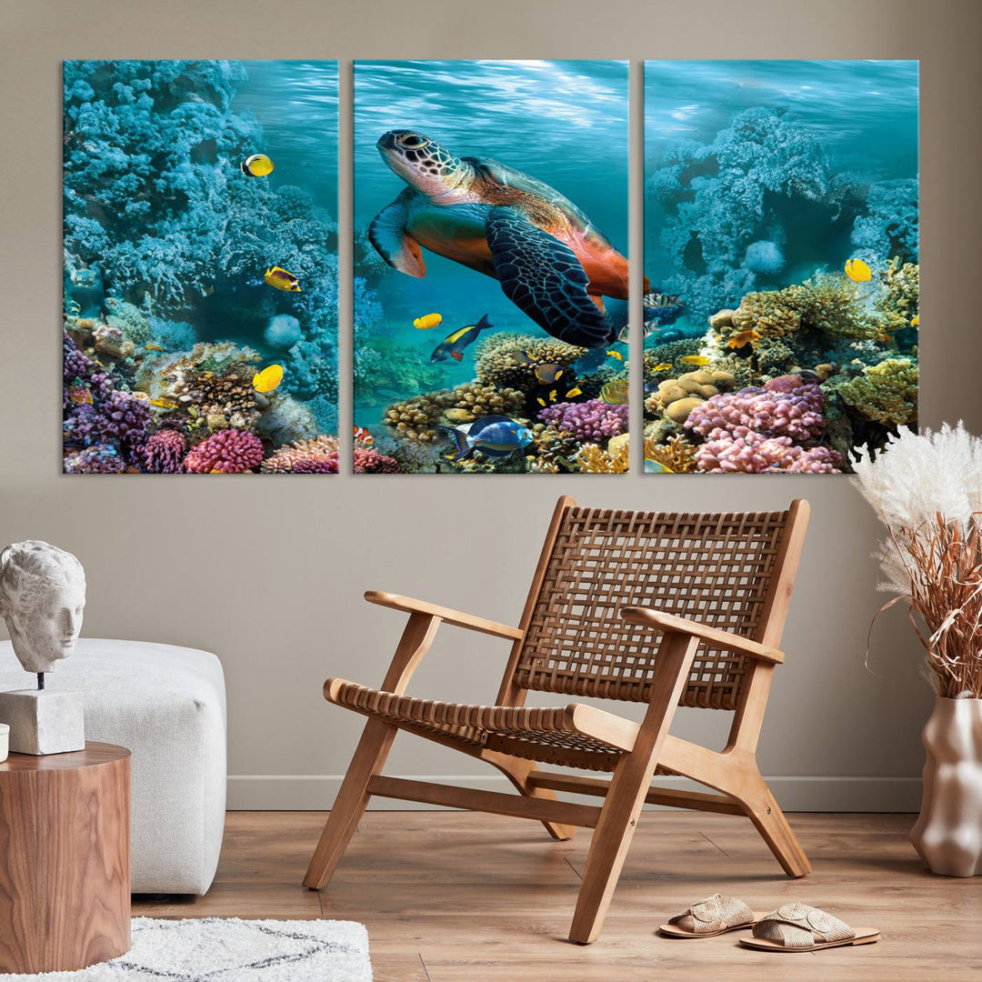 Blue Wall Art, Ocean Turtle Wall Art Canvas Print