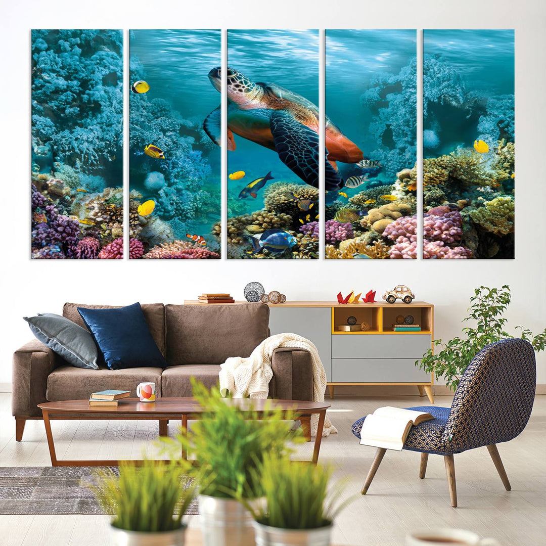 Blue Wall Art, Ocean Turtle Wall Art Canvas Print