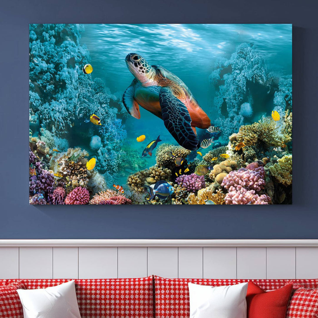 Blue Wall Art, Ocean Turtle Wall Art Canvas Print