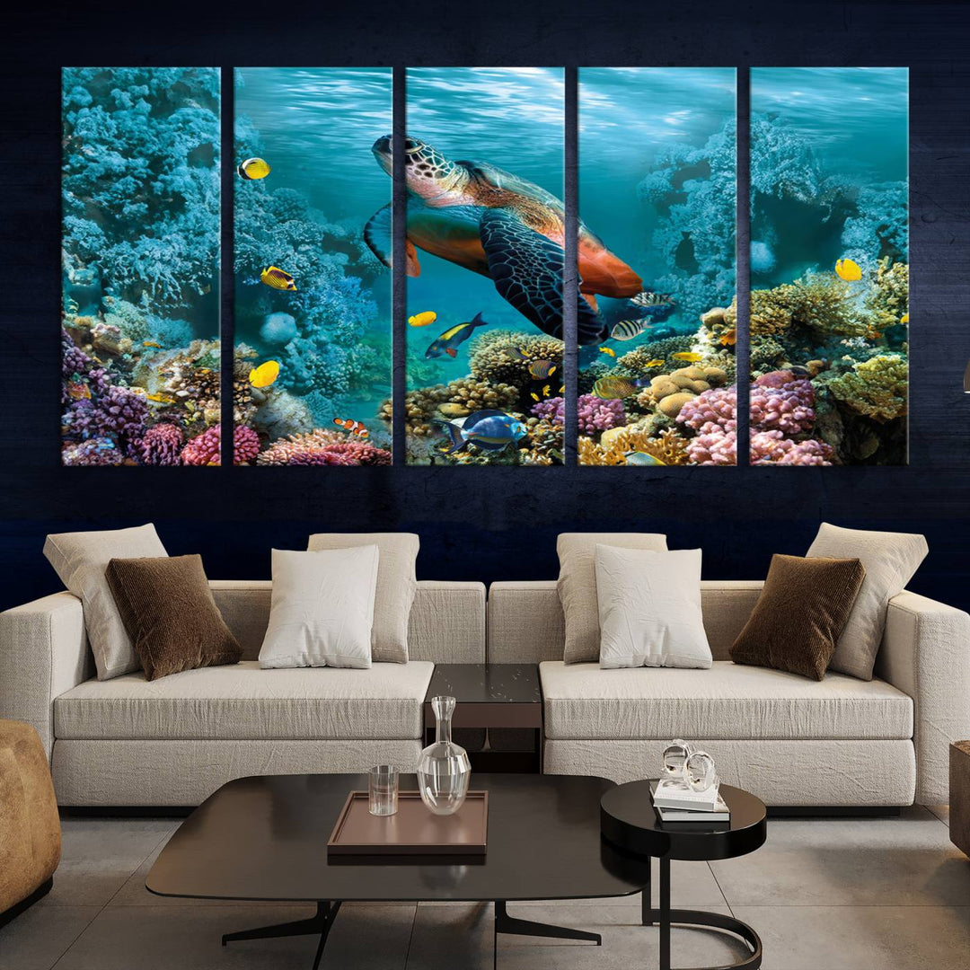 Blue Wall Art, Ocean Turtle Wall Art Canvas Print