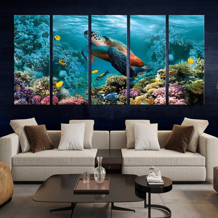 Blue Wall Art, Ocean Turtle Wall Art Canvas Print